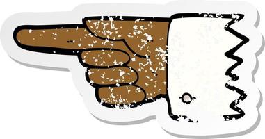 retro distressed sticker of a cartoon pointing  hand symbol vector