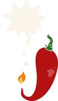 cartoon chili pepper and speech bubble in retro style vector