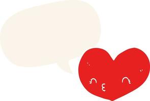 cartoon love heart and speech bubble in retro style vector