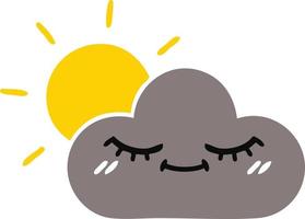 flat color retro cartoon storm cloud and sun vector