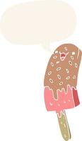 cute cartoon happy ice lolly and speech bubble in retro style vector