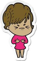 sticker of a cartoon frustrated woman vector