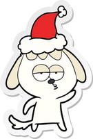 sticker cartoon of a bored dog wearing santa hat vector