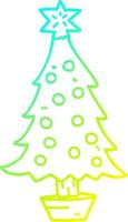 árbol de navidad de dibujos animados de dibujo de línea de gradiente frío vector