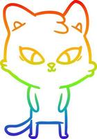 rainbow gradient line drawing cute cartoon cat vector