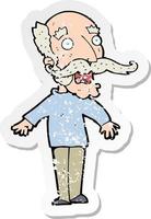 retro distressed sticker of a cartoon old man gasping in surprise vector