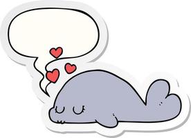 cute cartoon dolphin and speech bubble sticker vector