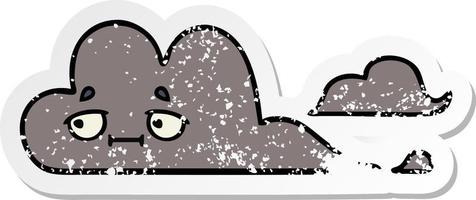pegatina angustiada de una linda nube de tormenta de dibujos animados vector