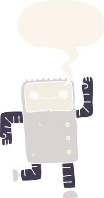 cartoon robot and speech bubble in retro style