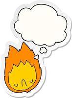 cartoon unhappy flame and thought bubble as a printed sticker vector