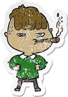 distressed sticker of a cartoon man smoking vector