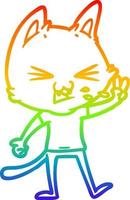 rainbow gradient line drawing cartoon cat hissing vector