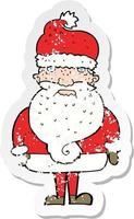 retro distressed sticker of a cartoon santa claus vector