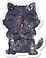 distressed sticker of a quirky hand drawn cartoon black cat vector