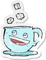 retro distressed sticker of a cartoon tea cup vector