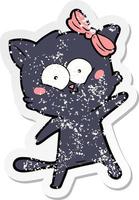 distressed sticker of a cartoon cat vector