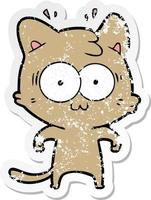 distressed sticker of a cartoon surprised cat vector