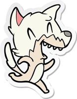 sticker of a laughing fox running away vector