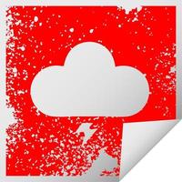 distressed square peeling sticker symbol thunder cloud vector