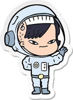 sticker of a cartoon astronaut woman vector