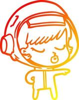 warm gradient line drawing cartoon pretty astronaut girl pointing the way vector