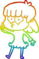 rainbow gradient line drawing cartoon whistling girl vector