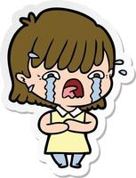 sticker of a cartoon girl crying vector