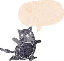 cartoon cat and speech bubble in retro textured style vector