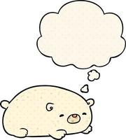 cartoon polar bear and thought bubble in comic book style vector