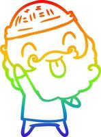 rainbow gradient line drawing man with beard sticking out tongue vector