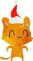 retro cartoon of a happy cat wearing santa hat vector