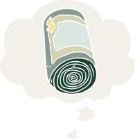 cartoon roll of money and thought bubble in retro style vector