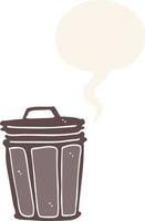 cartoon trash can and speech bubble in retro style vector