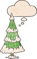 cartoon christmas tree and thought bubble in grunge texture pattern style vector