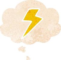 cartoon lightning bolt and thought bubble in retro textured style vector