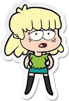 sticker of a cartoon tired woman vector