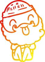 warm gradient line drawing man with beard sticking out tongue vector