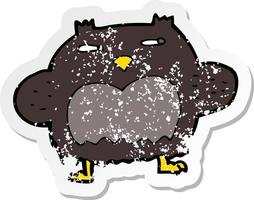 retro distressed sticker of a cartoon suspicious owl vector