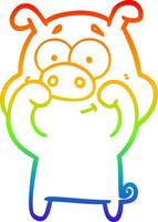 rainbow gradient line drawing happy cartoon pig vector