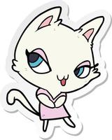 sticker of a cartoon female cat vector