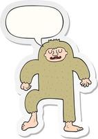 cartoon bigfoot and speech bubble sticker vector