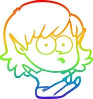 rainbow gradient line drawing cartoon elf girl staring vector