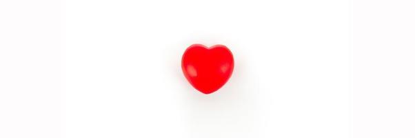 The red heart represents the love provided on a white background. photo