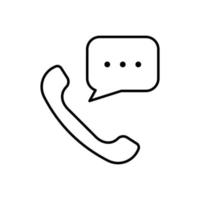 Handset Call Message Line Icon. Telephone with Speech Bubble Linear Pictogram. Web Hotline Contact Phone Receiver Customer Service Outline Icon. Editable Stroke. Isolated Vector Illustration