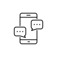 Text Message on Mobile Phone Line Icon. Smart Phone Mail Online Chat Speech Bubble Linear Pictogram. Smartphone Screen SMS Notification Outline Icon. Editable Stroke. Isolated Vector Illustration.
