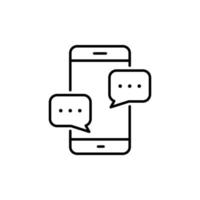 Text Message on Mobile Phone Line Icon. Smart Phone Mail Online Chat Speech Bubble Linear Pictogram. Smartphone Screen SMS Notification Outline Icon. Editable Stroke. Isolated Vector Illustration.