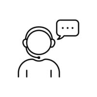 Support Customer Service Line Icon. Online Call Center Agent in Headset Linear Pictogram. Hotline Assistant in Headphone with Speech Bubble Outline Icon. Editable Stroke. Isolated Vector Illustration.