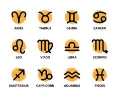Zodiac signs with latin names. Astrological calendar, horoscope symbols. Vector icons set