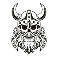 Calavera de guerrero vikingo con casco con cuernos. ilustración vectorial vector