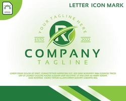 Green eco logo with letter R template design vector